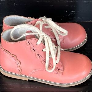 L’Amour Junie Leather Lace Up Boots Vintage Rose Scalloped Girls size 13